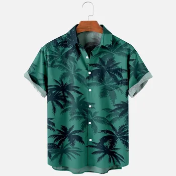 Гавайская рубашка, повседневная и удобная пляжная рубашка с коротким рукавом на одной пуговице, мужская модная летняя футболка с 3D-принтом