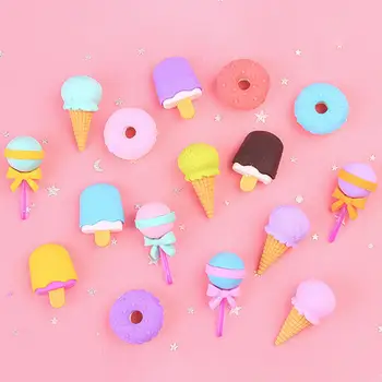 Практичные ластики, Мягкие ластики, мультяшные ластики в форме еды, Пончик с леденцовым мороженым, безопасная детская игрушка для развлечения