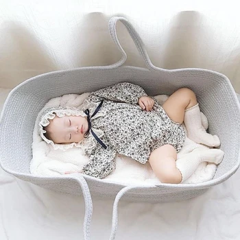 Переносная кроватка для новорожденных, люлька-колыбелька, детская корзина, Плетеная из хлопчатобумажной веревки кроватка, украшение для детской