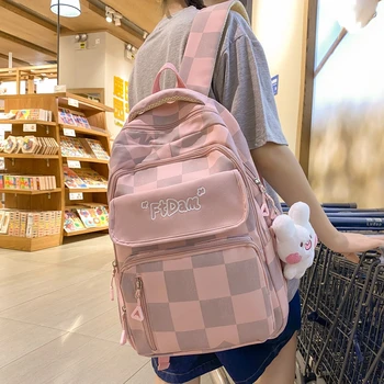 Женский рюкзак с рисунком в виде сетки Kawaii, модный женский рюкзак с несколькими карманами, школьные сумки для студенток колледжа, нейлоновая сумка для ноутбука для девочек