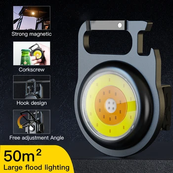 Брелок для ключей USB Мини светодиодные фонарики COB Фитильный Рабочий светильник Из алюминиевого сплава Штопор Крюк Магнит Аварийный фонарь для кемпинга на открытом воздухе