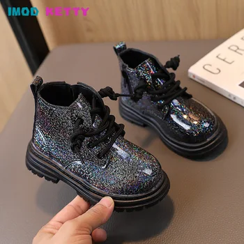 2023 Новые однотонные детские короткие ботинки принцессы, нескользящие, модная повседневная детская обувь, простые нескользящие ботильоны для девочек, блестящие