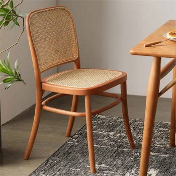 современные обеденные стулья из массива дерева для кухонной мебели скандинавский дизайнерский обеденный стул home Simple Leisure со спинкой из ротанга Z