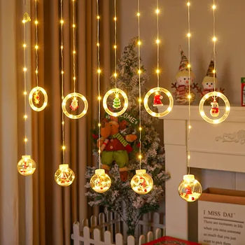 Рождественская елка, занавеска, светодиодная цветная подсветка, теплое украшение комнаты, Рождественский круг, световая гирлянда, кожаная линия, 8 функций