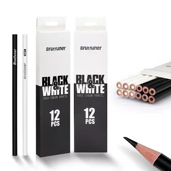 Профессиональные 12 черно-белых цветных карандашей на масляной основе для рисования эскизов, мелирования, Художественные принадлежности, Набор карандашей для рисования углем