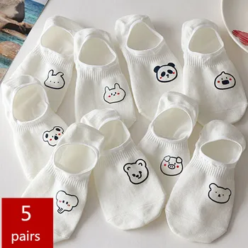 5 Пар/лот Коротких носков для женщин, летние носки с животными White Rabbit, Cow, Panda, Koala, Хлопковые Милые забавные носки Happy No Show