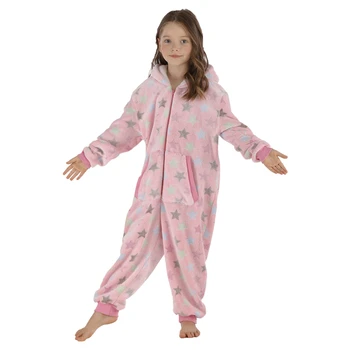 Зимний детский костюм для косплея с капюшоном, фланелевая пижама, цельная фланелевая пижама для девочек, костюм для сна
