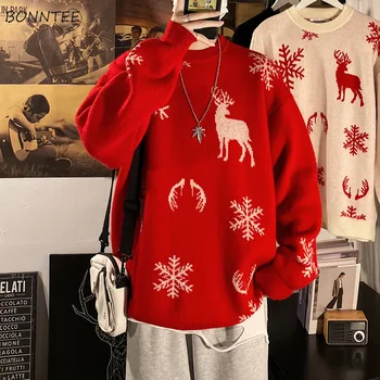 Рождественский свитер, Пуловеры, Мужская одежда для пары с круглым вырезом, Harajuku, Новое поступление, Свободный нрав, Винтажный трикотаж, Американская уличная одежда Ins