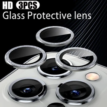 3ШТ роскошной стеклянной пленки HD Shining Diamond для объектива iPhone 15 14 13 12 11 Pro Max Plus, защитная закаленная пленка для объектива камеры